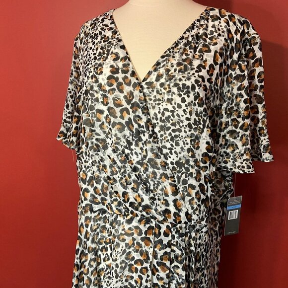 SHARAGANO Women's Black/Brown Print Assymetrical Dress - Size 20W - NWT $138 - Picture 2 of 6